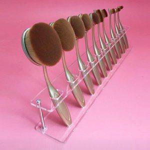 Clear Makeup Brush Holder Organizer Acrylic 10-Slots Cosmetic Brushes Storage